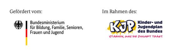Logos KJP Kinder- und Jugendplan des Bundes und Bundesministerium für Bildung, Familie, Senioren, Frauen und Jugend trägt